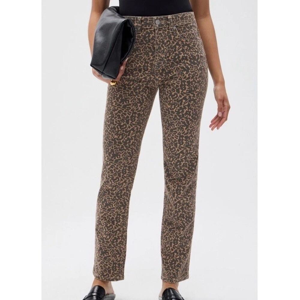 Fabletics Size S Denim Pants, High Rise Straight Jeans, Leopard 26 regular